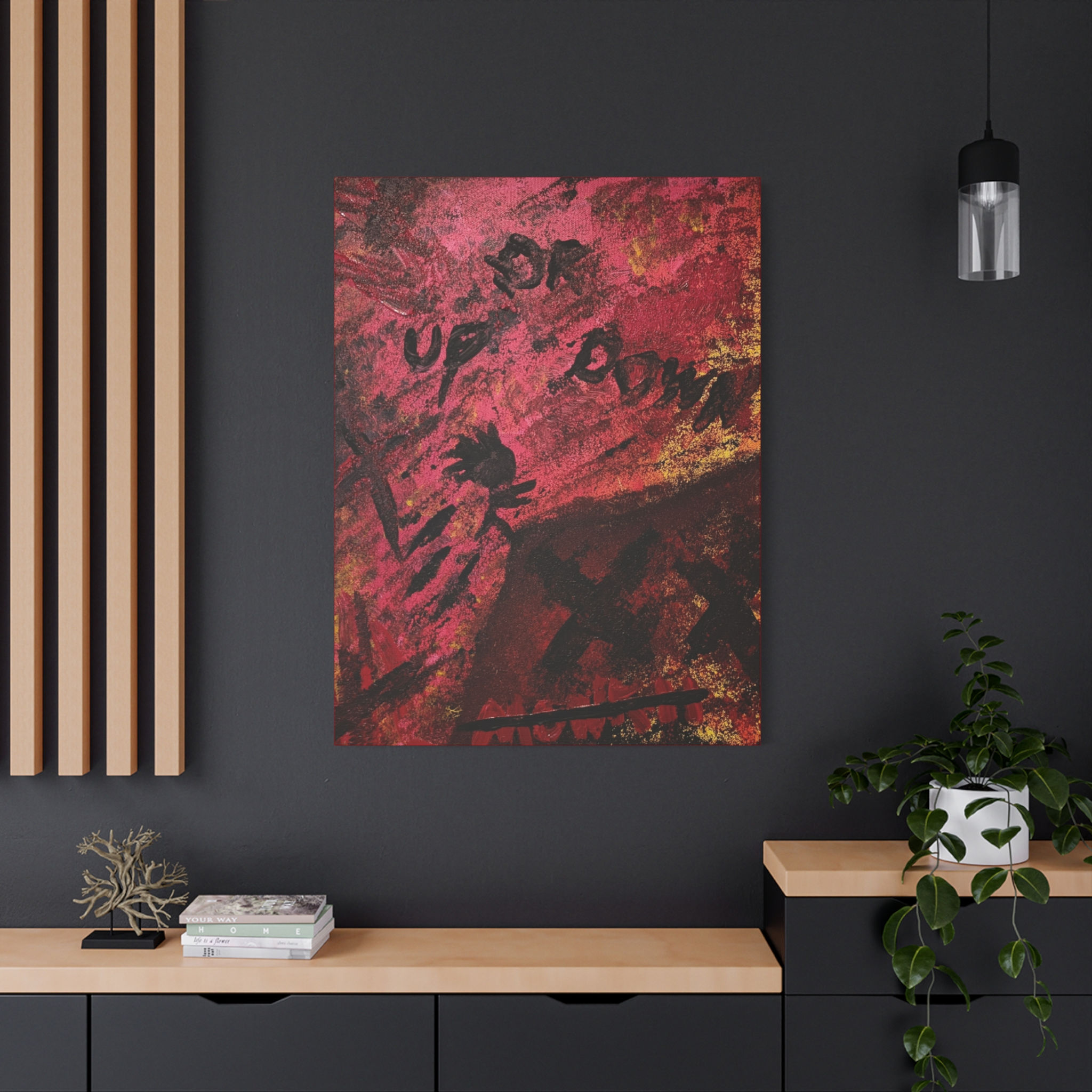 'Up or Down' Amazing Dark Red Abstract Painting — Cool Canvas Wall Art Print