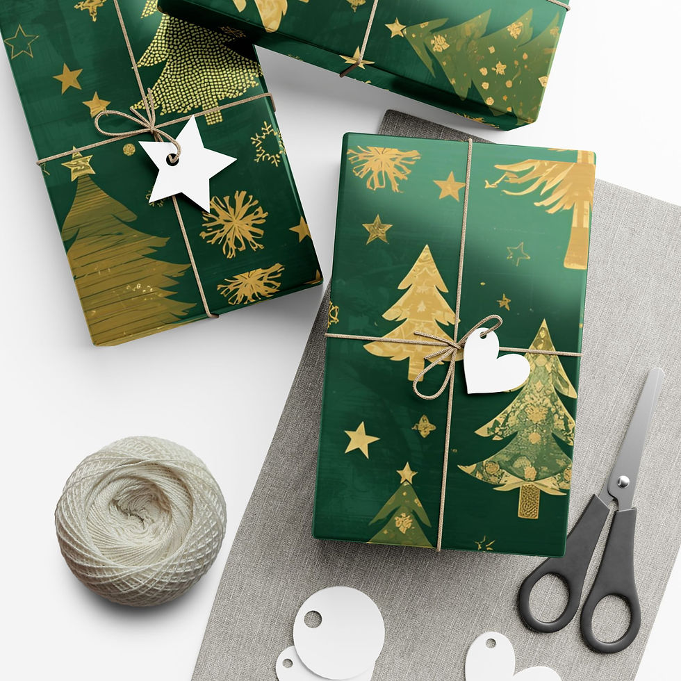Thumbnail: Christmas Tree Gift Wrap Paper – Green & Gold Holiday Wrapping Sheets