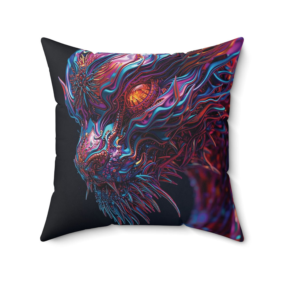 Thumbnail: Psychedelic Neon Cat Art Pillow — Vibrant Fantasy Feline Throw Pillow