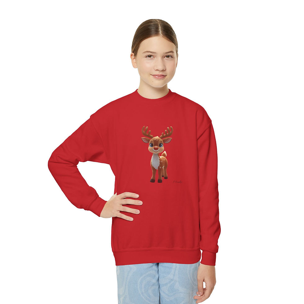Cute Reindeer Christmas Sweatshirt for Kids Red/Green