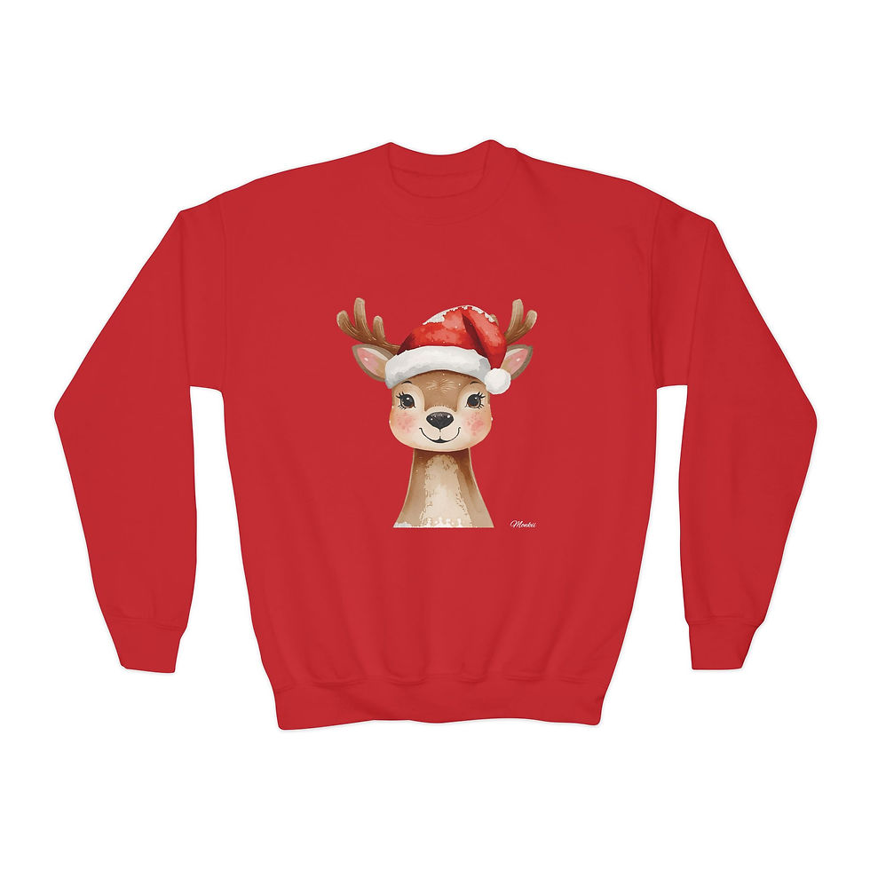 Thumbnail: Santa Reindeer Kids Christmas Sweatshirt Red/Green/Black