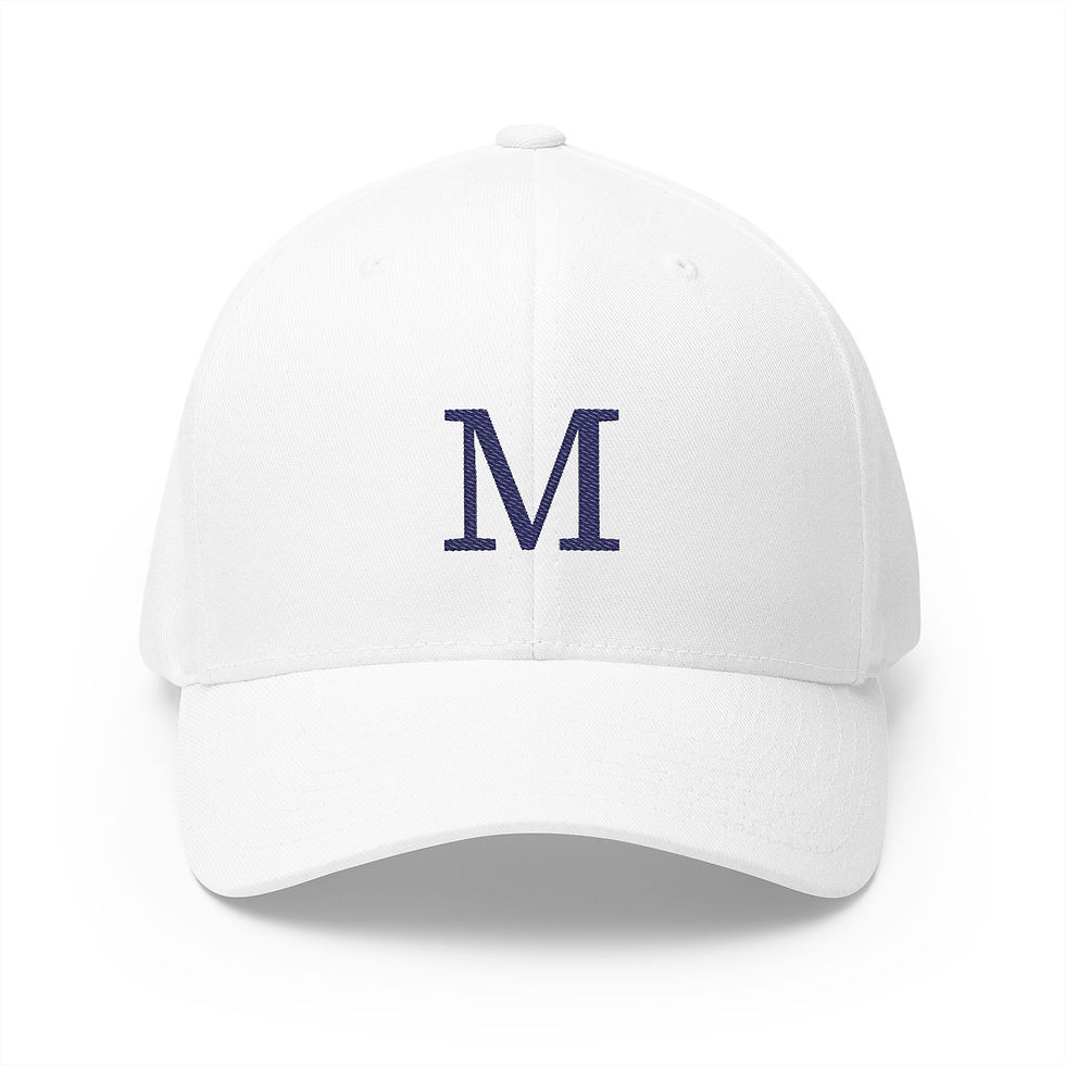 Thumbnail: Baseball Cap - MONKII Embroidered White & Navy Elegant Style