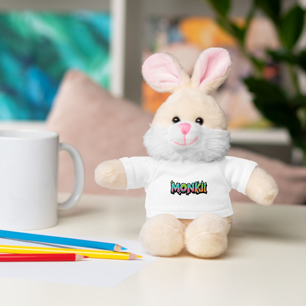 Thumbnail: Adorable Stuffed Animal with Colorful MONKII Grafitti Logo Tee - Cute Plush Gift