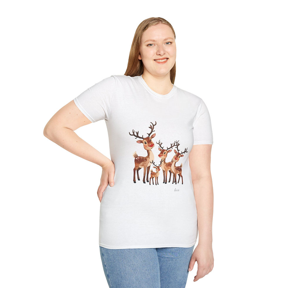 Thumbnail: Family Love Reindeer Christmas T-shirt | Unisex Red or White