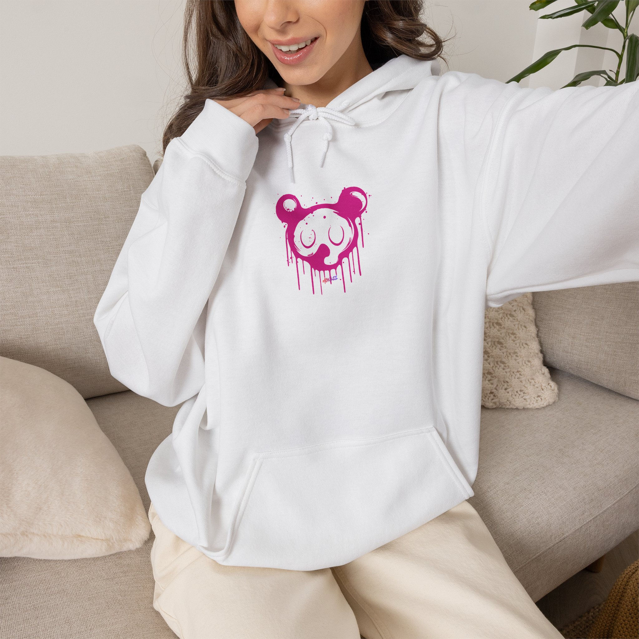 Pink Drip Panda Hoodie — Cute Streetwear Graphic Sweatshirt