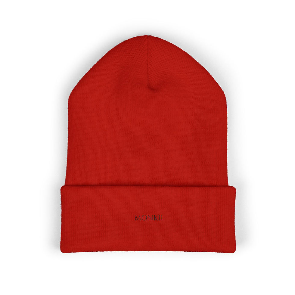 Red Embroidered Classic Cuffed Beanie