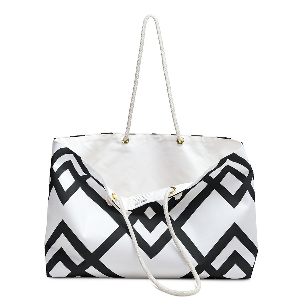 Thumbnail: Geometric Noir Weekender Designer Bag — Black & White Travel Tote