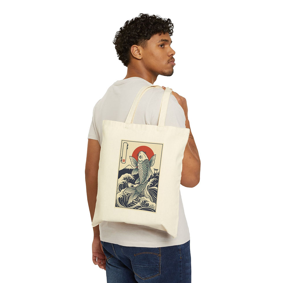 Thumbnail: Koi Wave Print Tote | Anime-Style Japanese Poster, Canvas Bag
