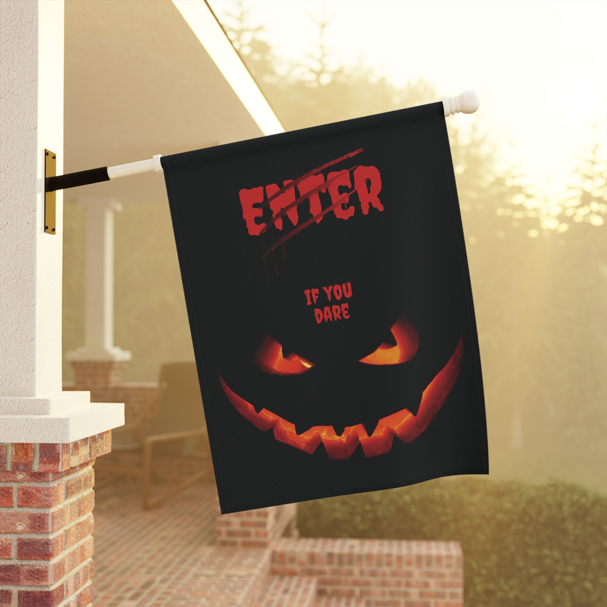'Enter If You Dare' House Banner – Halloween Jack-o'-Lantern Garden Decor