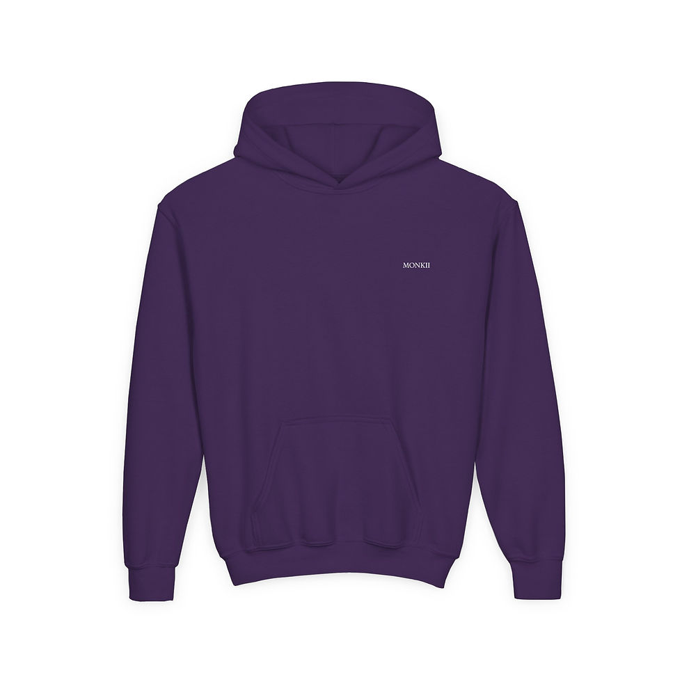 Youth Hoodie | Purple Embroidered MONKII Sweatshirt - Clean & Elegant Fashion