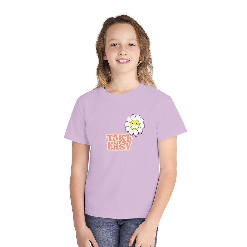 Thumbnail: Youth Tee — 'Take It Easy' Smiley Daisy Graphic