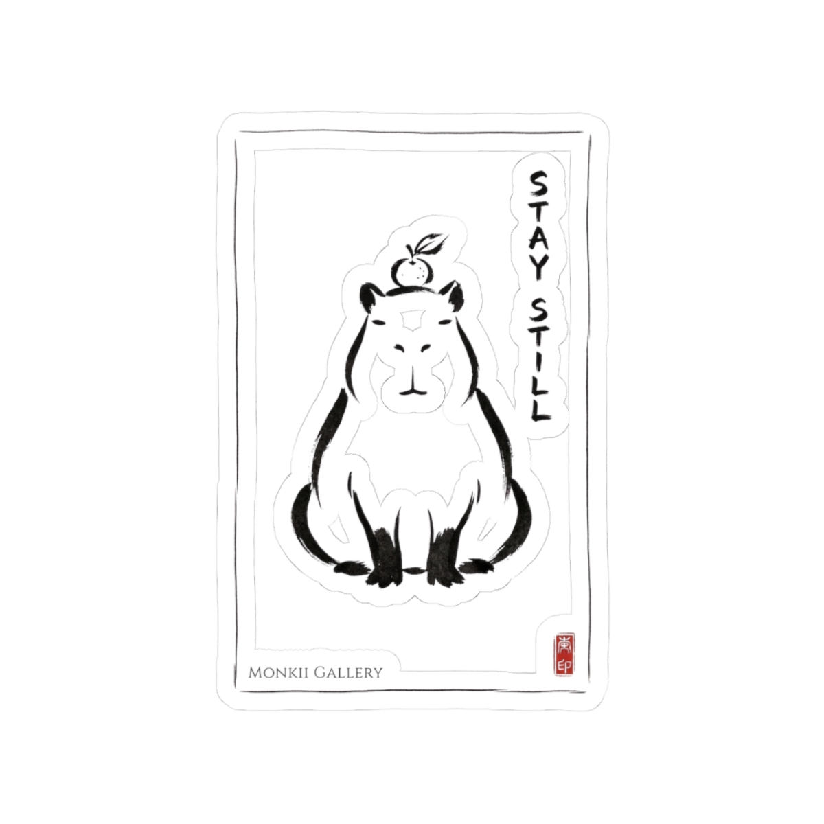 Capybara 'Stay Still' Kiss-Cut Sticker – Minimal Japanese Ink Illustration