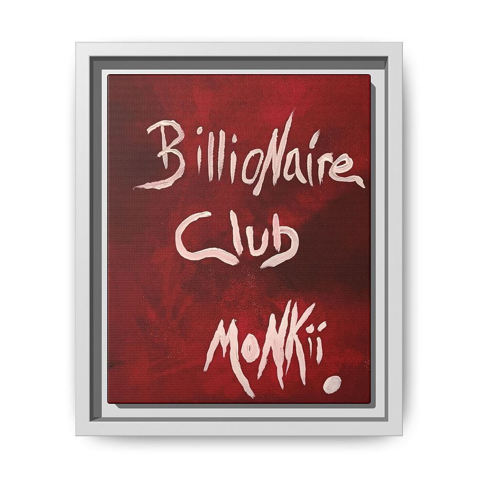 Thumbnail: 'Billionaire Club' Red Framed Canvas Art Print | Contemporary Art by MONKII