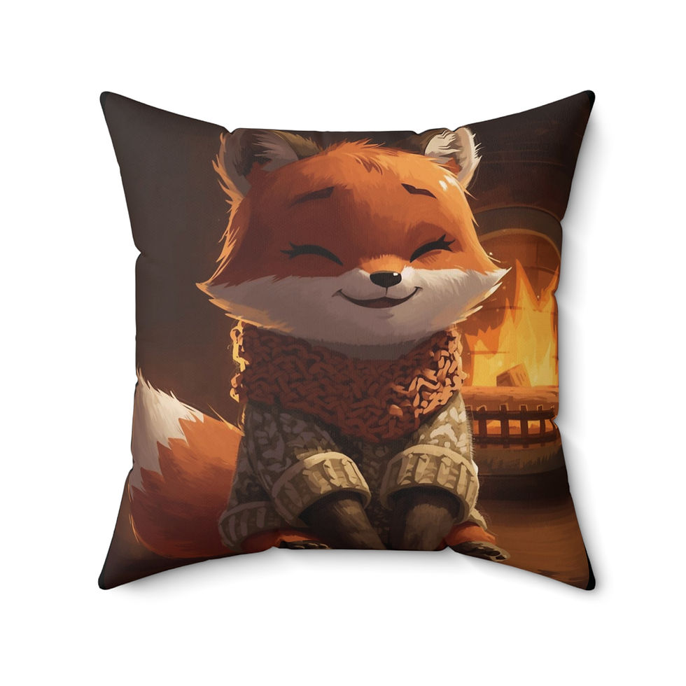 Thumbnail: Cozy Fox Pillow — Cute Fox by Fireplace Decorative Throw Cushion