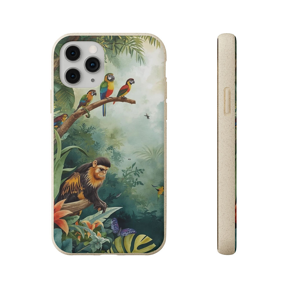 Thumbnail: Biodegradable Phone Case — Tropical Jungle Monkey & Parrot Design