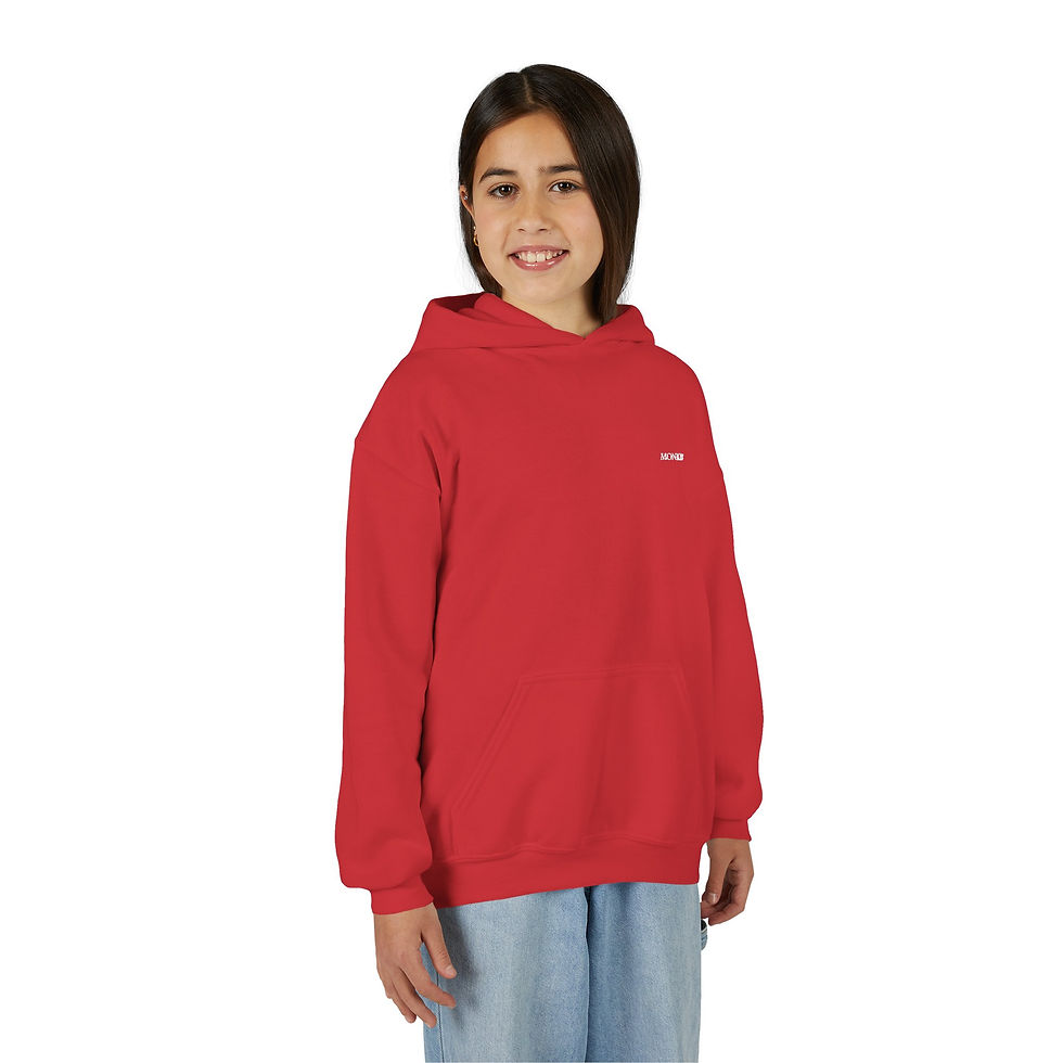 Youth Hoodie | Red Embroidered MONKII Sweatshirt - Clean & Elegant Fashion