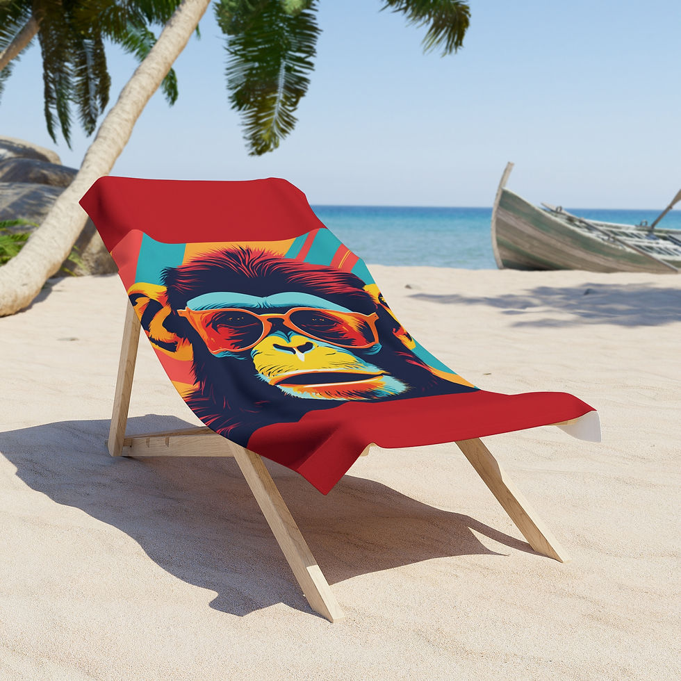 Thumbnail: Retro Pop Art Monkey Beach Towel — Colorful Sunglasses Ape Summer Towel
