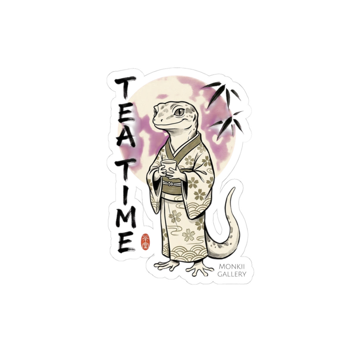 Zen Japanese Sticker — Japanese Kimono Lizard Kiss-Cut Sticker