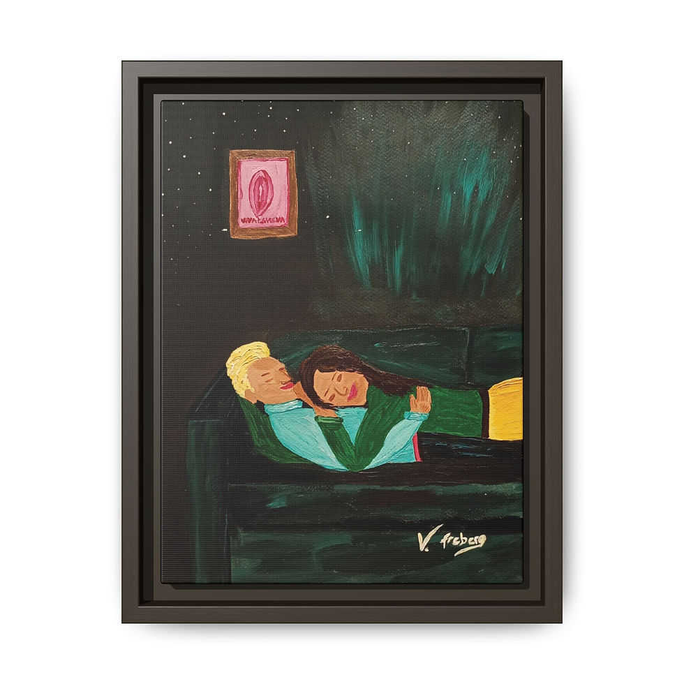 Thumbnail: "My Muse" | Framed Matte Canvas Print — Cozy Couple on Couch (Romantic Wall Art)