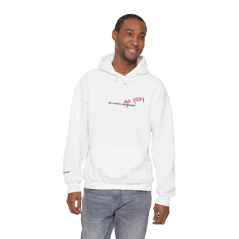 'Go Play' Unisex Heavy Blend™ Embroidered Hooded Sweatshirt - White/Pink/Blue