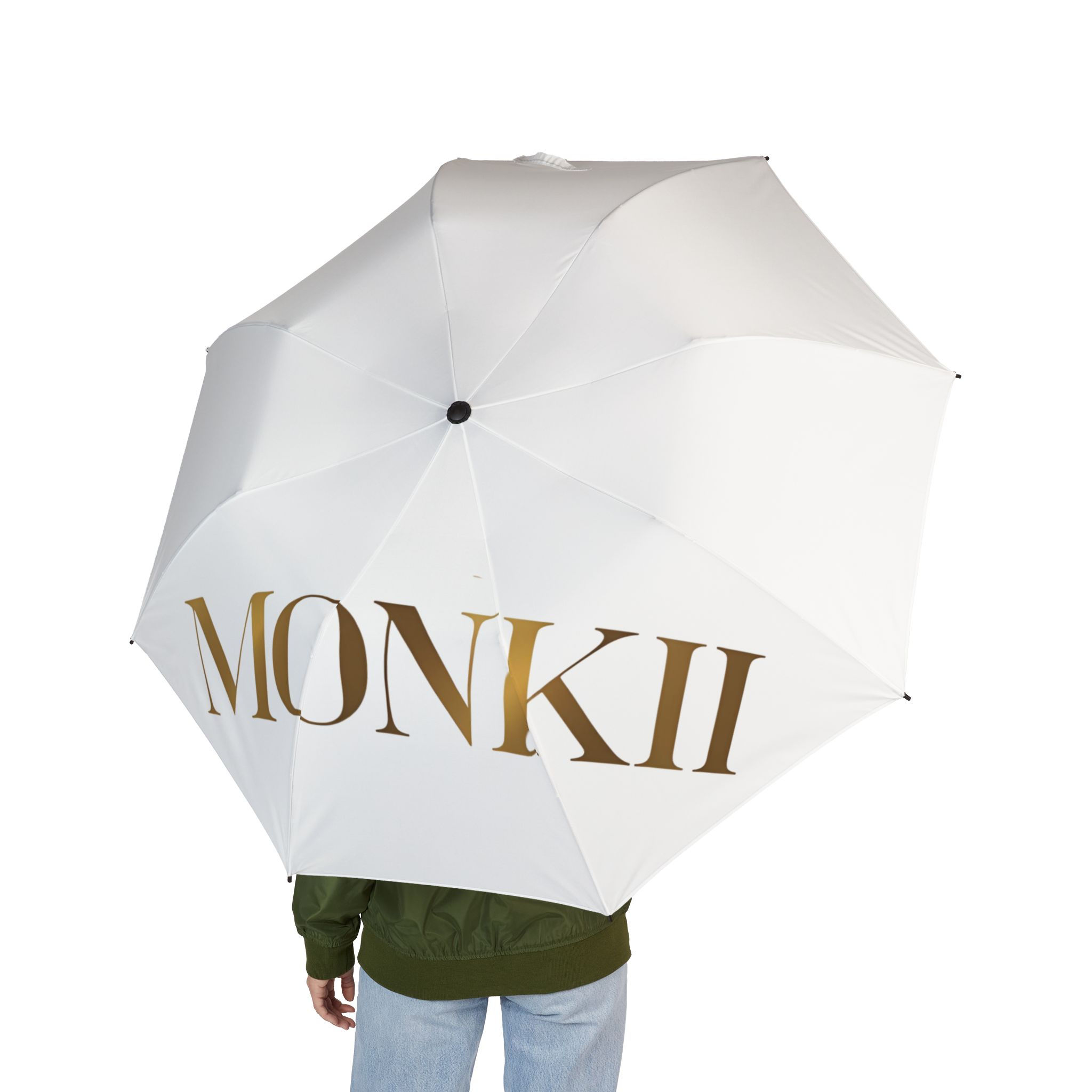 Stylish Foldable Umbrella - MONKII Gold & White Design
