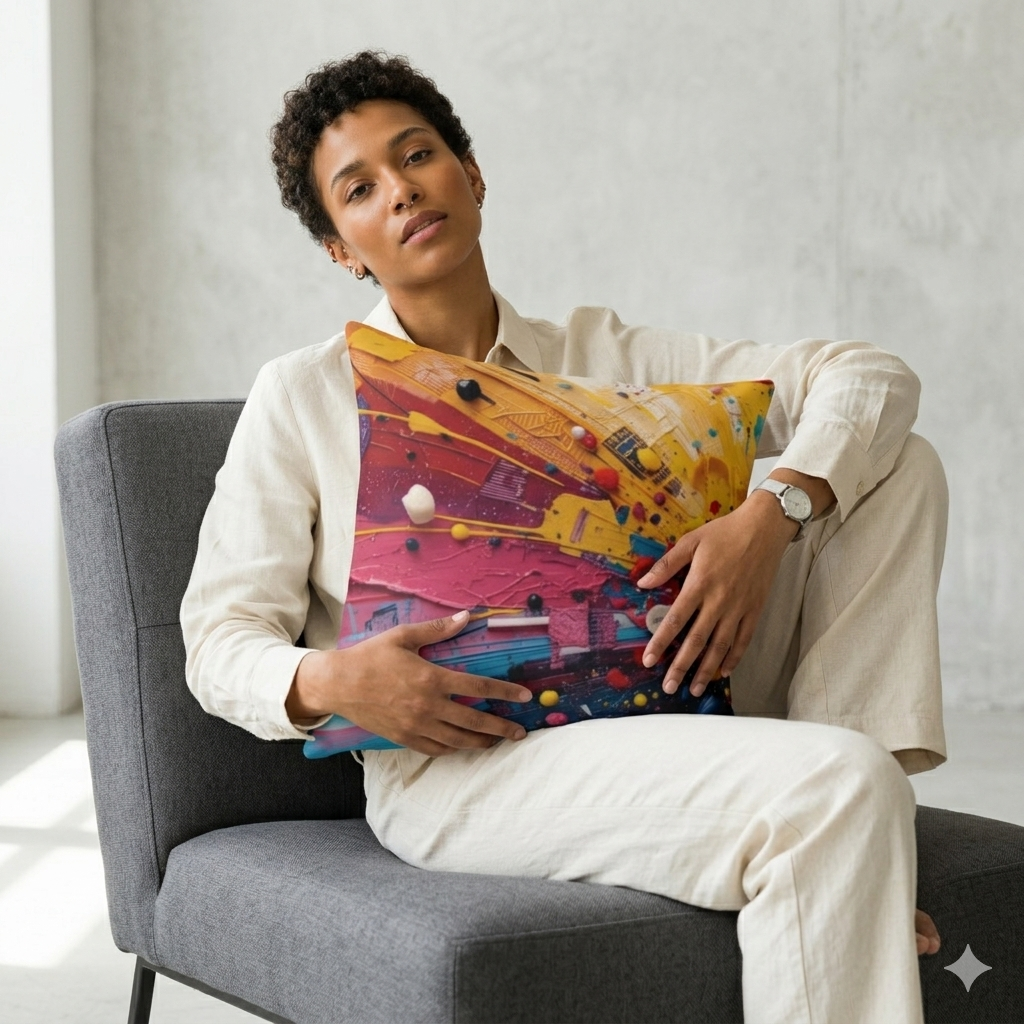 Abstract Color Burst Square Pillow — Vibrant Paint Splash Decorative Pillow