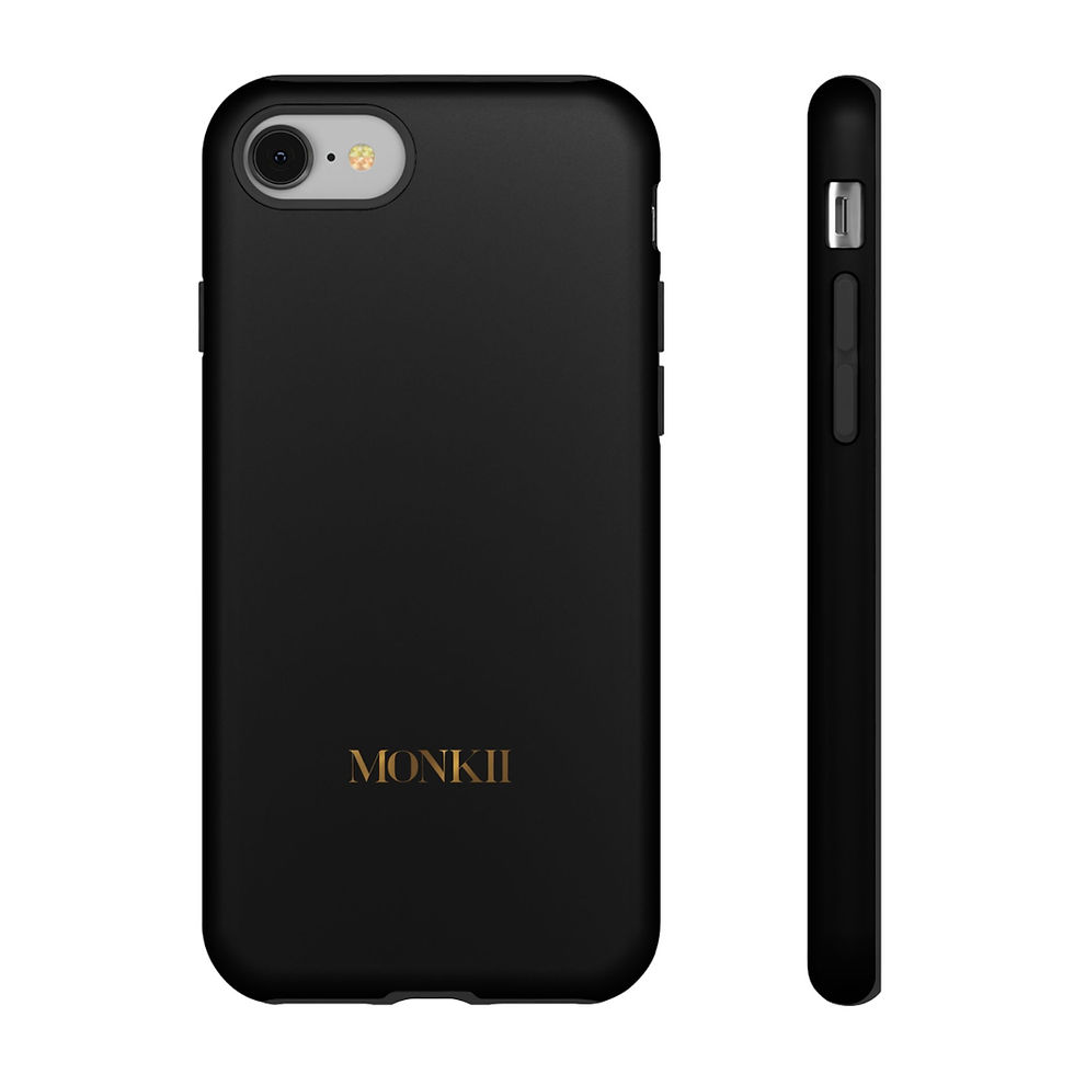 Thumbnail: Black Phone Case — Minimalist Gold "MONKII" Logo | Tough Case