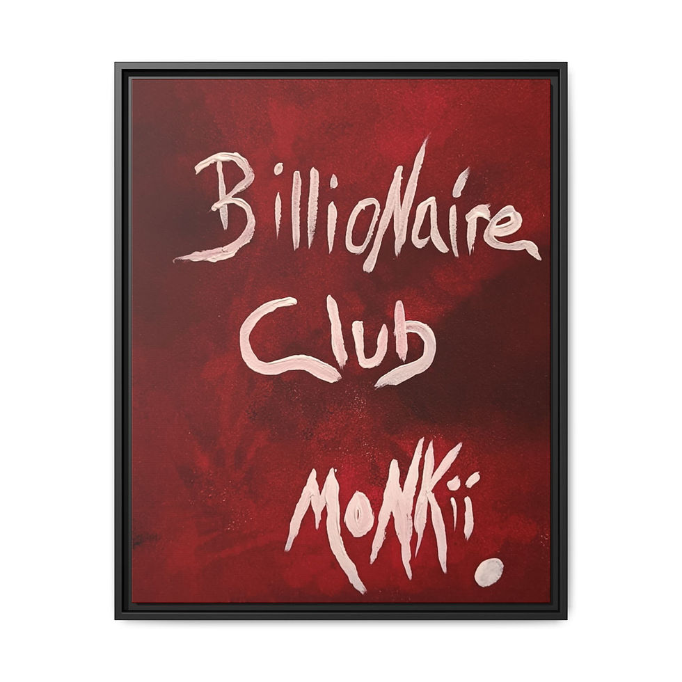 Thumbnail: 'Billionaire Club' Red Framed Canvas Art Print | Contemporary Art by MONKII
