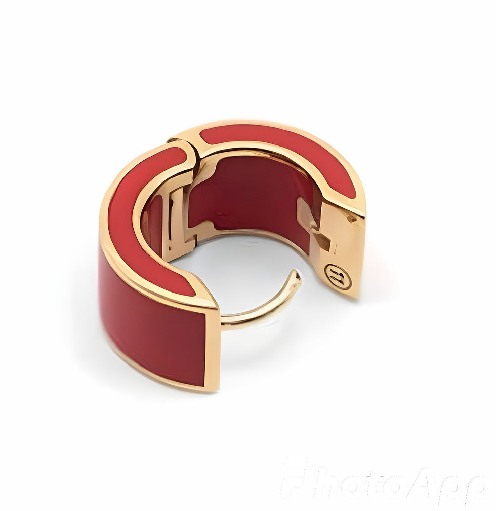 Thumbnail: Maison Margiela Red Enamel Gold Plated Single Hoop Earring