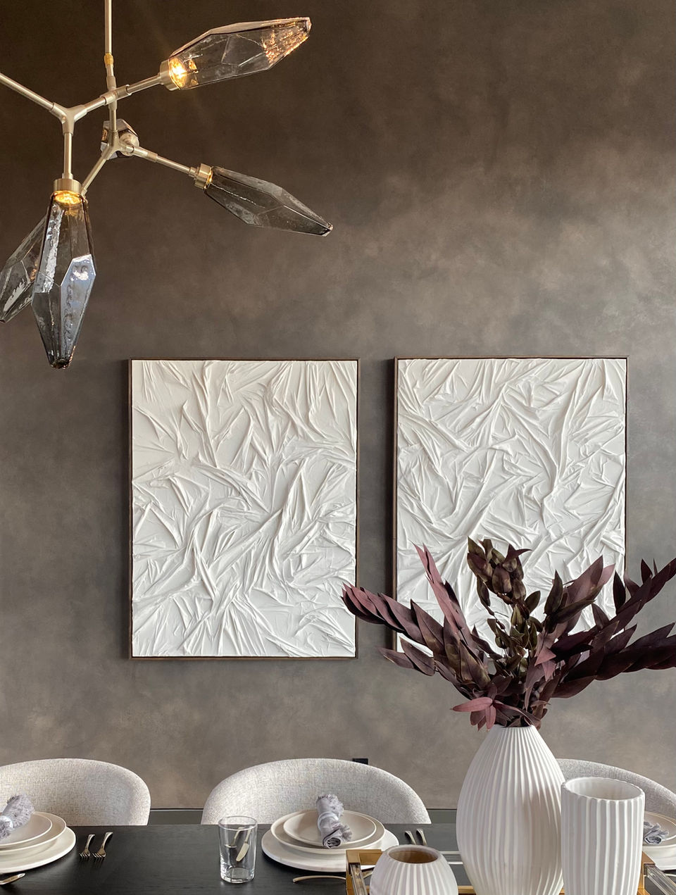 white textured art, mixed material art, modern dining room art, contemporary art and design, 3d artwork