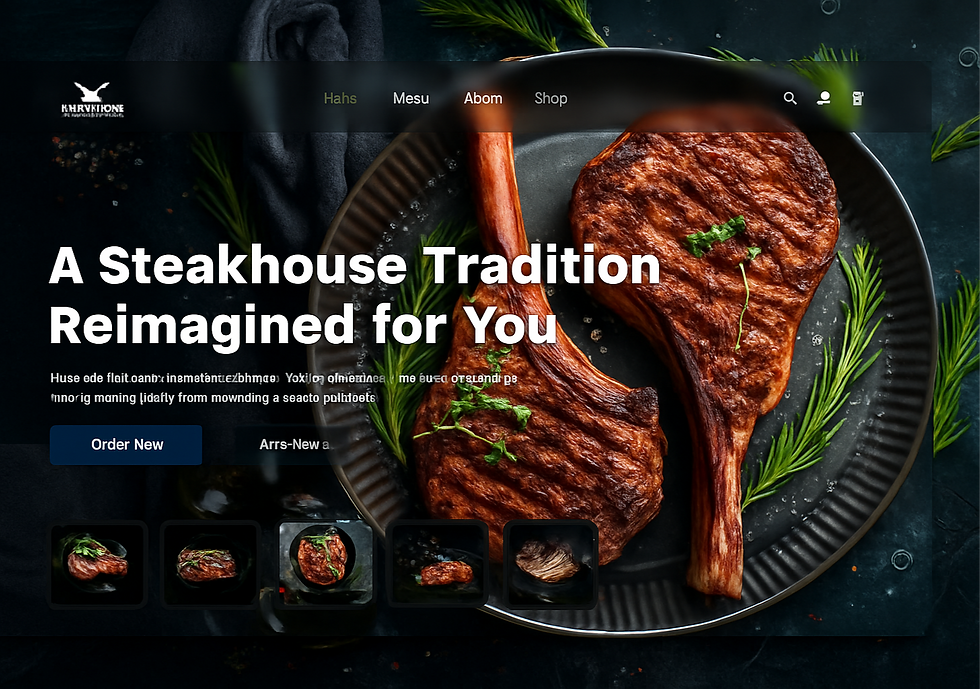 Grilled tomahawk steaks with rosemary on a dark plate, featured on a steakhouse restaurant homepage.