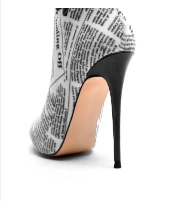 Newspaper Print Heels Boots 