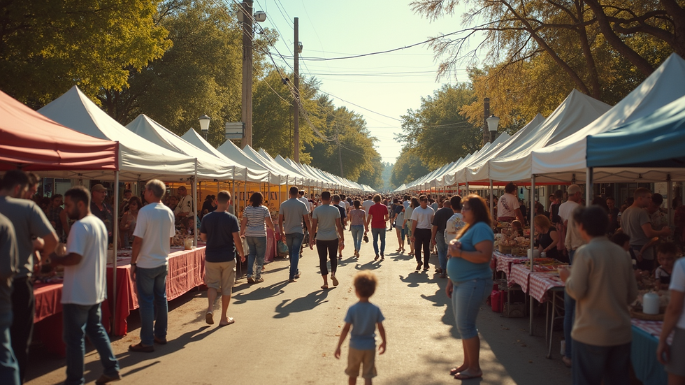High angle view of a community event with local vendors and families enjoying the day
