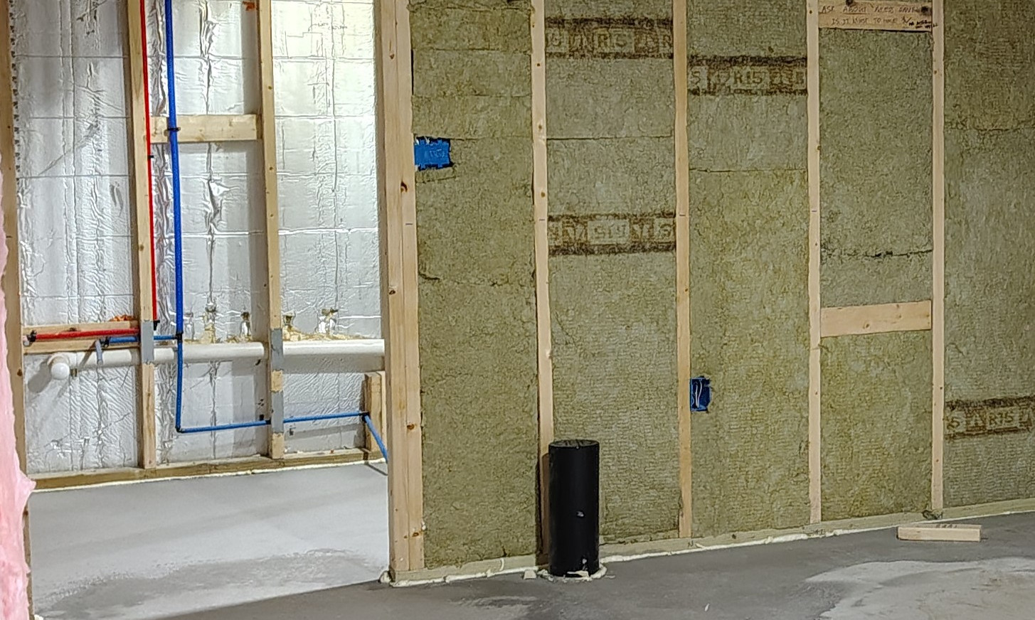 Mineral wool insulation used as a soundproof material for the bathroom