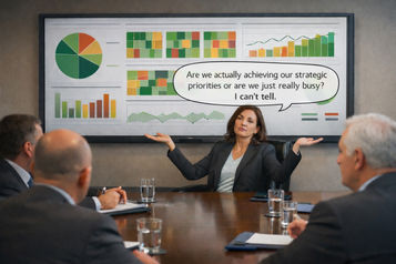 Strategy review meeting with executive asking if we're achieving results or just really busy