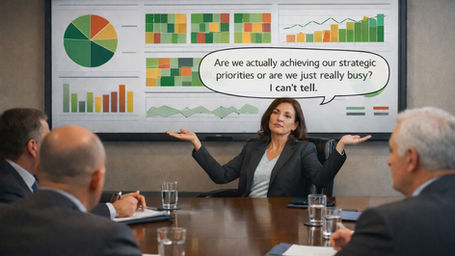 Strategy review meeting with executive asking if we're achieving results or just really busy
