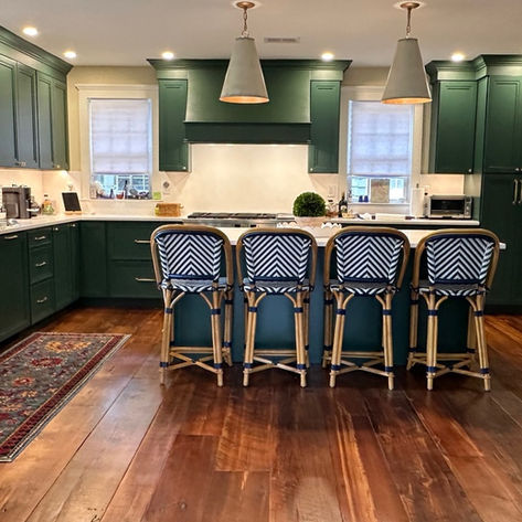 main view of new cabinets with green color
