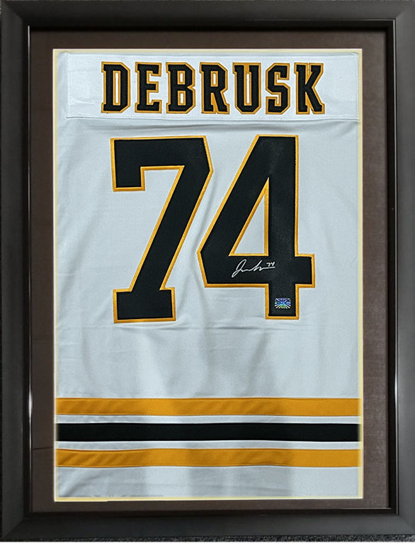 Jake DeBrusk Boston Bruins Signed FRAMED Away Jersey Swatch COA