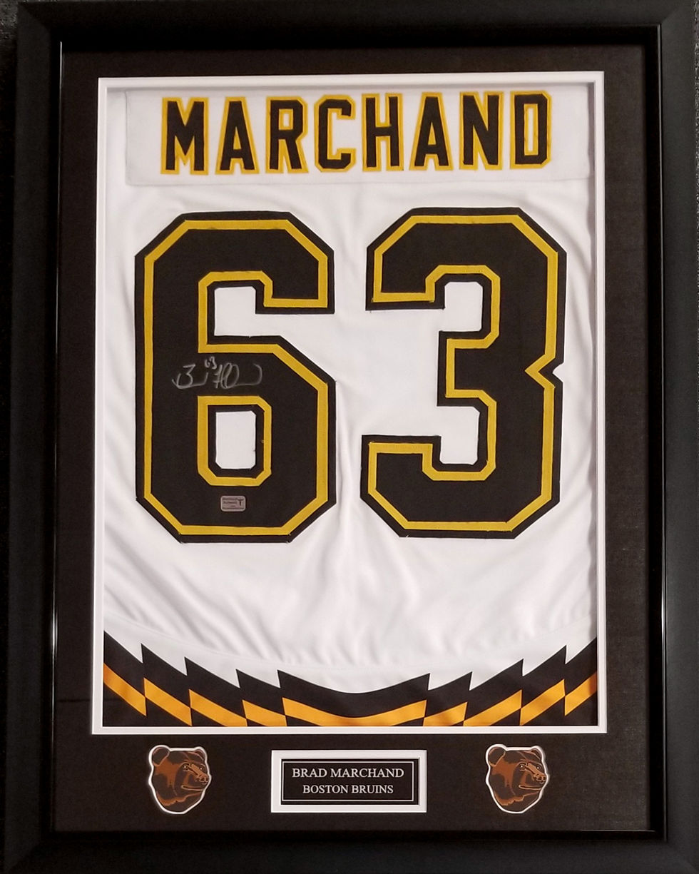 Boston Bruins Brad Marchand Signed Retro Jersey Swatch Framed