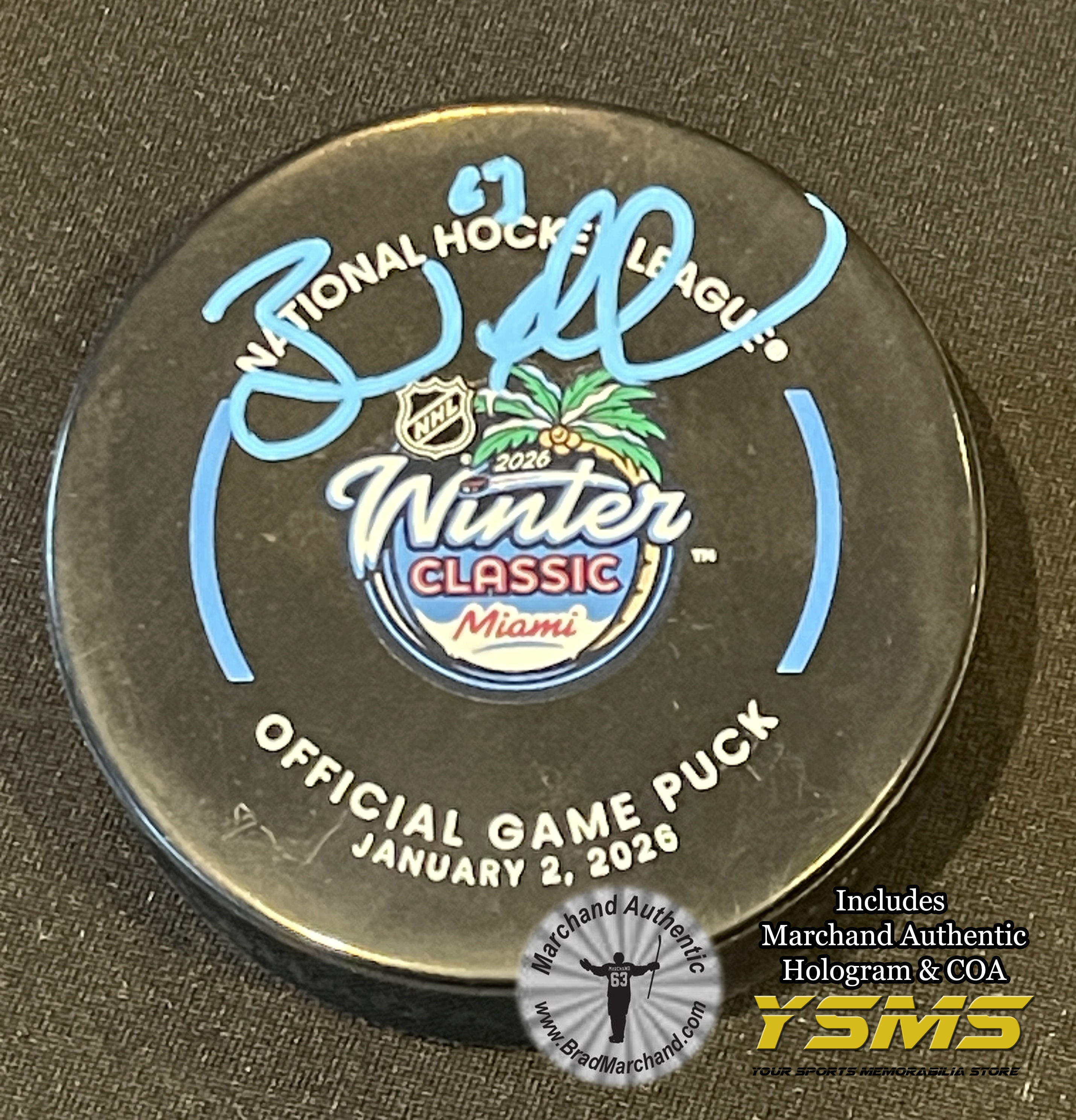 Brad Marchand Florida Panters Signed Winter Classic Official Game Puck
