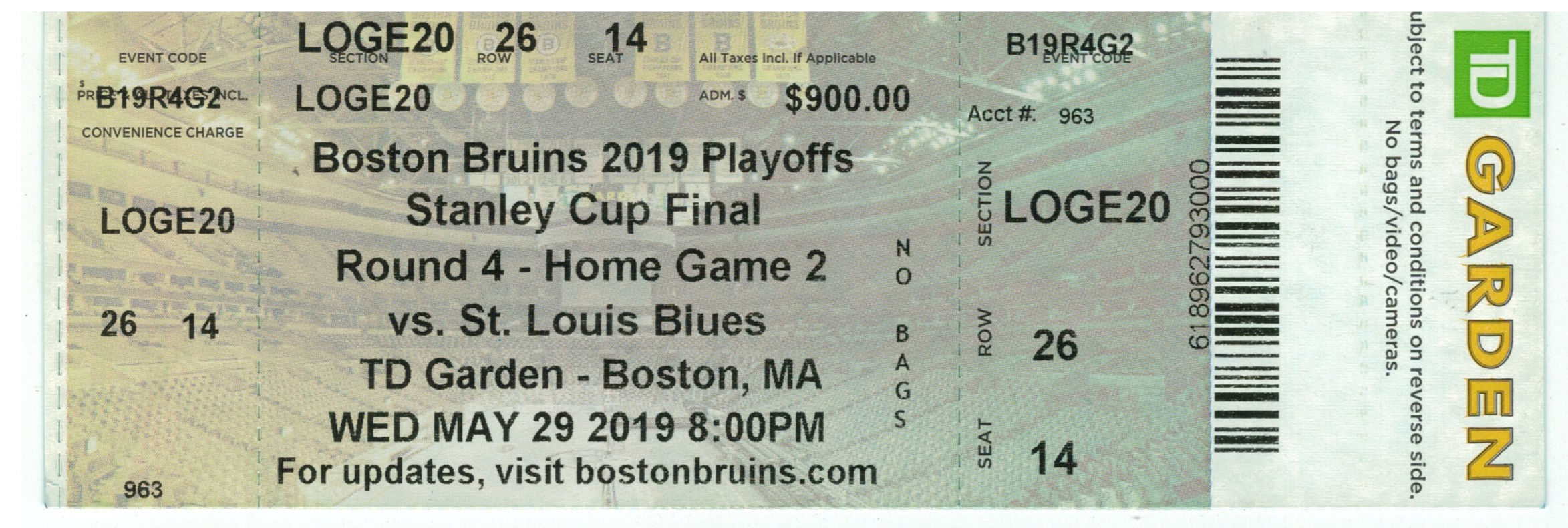 St Louis Blues Boston Bruins Stanley Cup Finals Game 2 Full Ticket