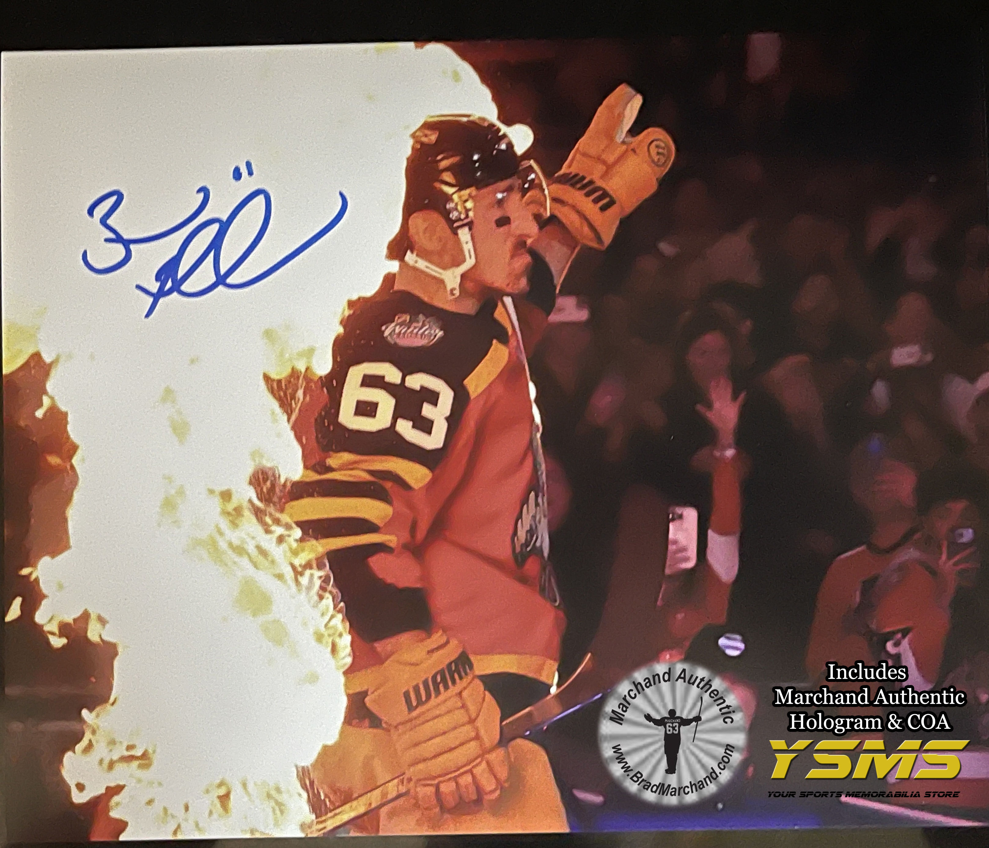 Brad Marchand Signed 8x10 Photo Winter Classic Pregame Ceremony Fire