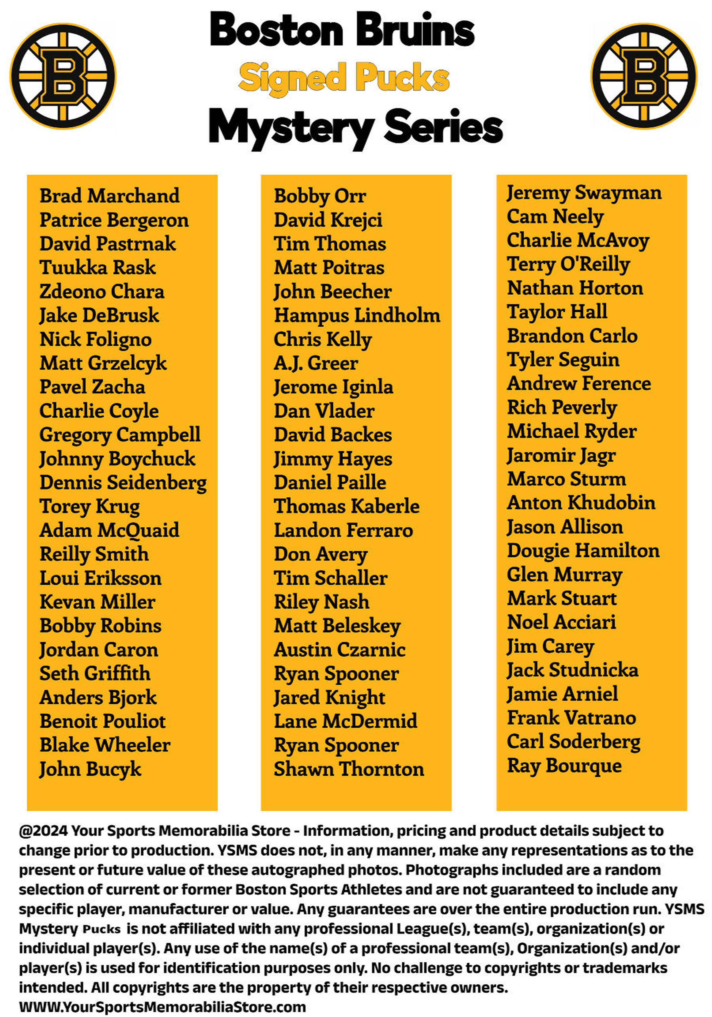 Boston Bruins Mystery Autographed Signed Hockey Puck COA