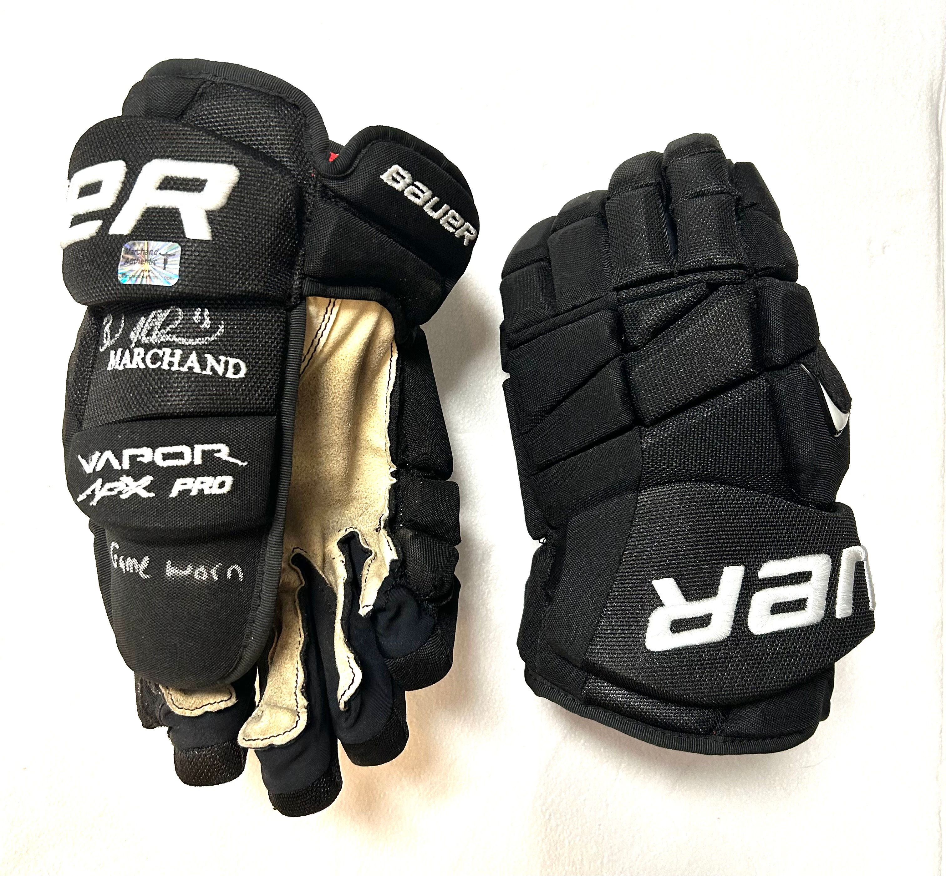Brad Marchand Boston Bruins Signed Game Worn Hockey Gloves COA