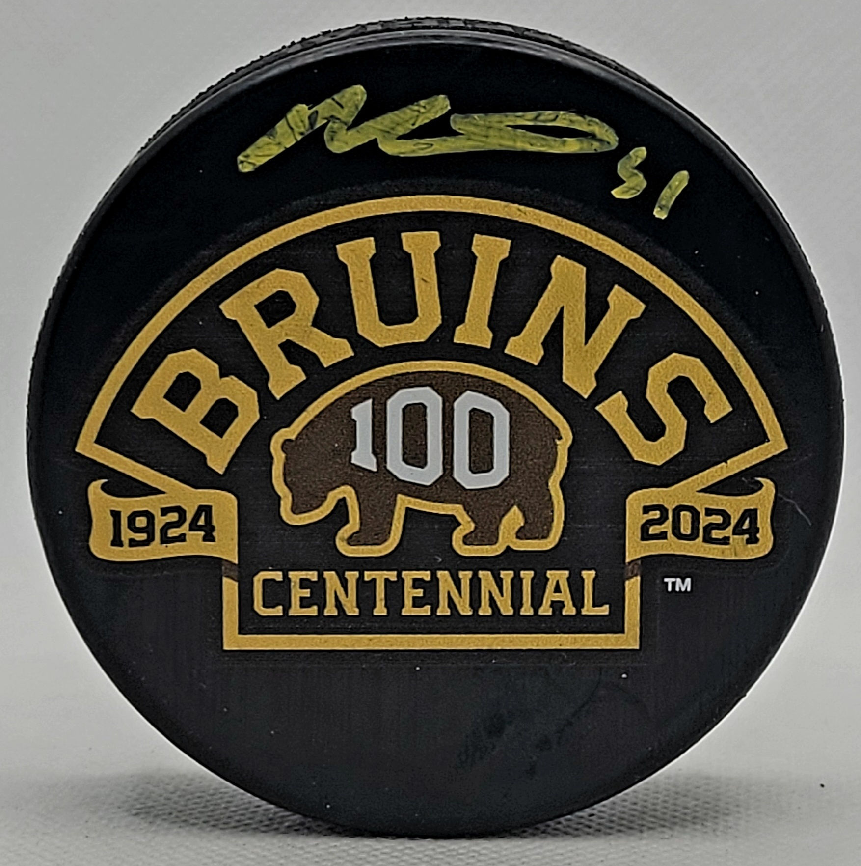 Matt Poitras Boston Bruins Signed 100th Centennial Anniversary Logo Puck CO