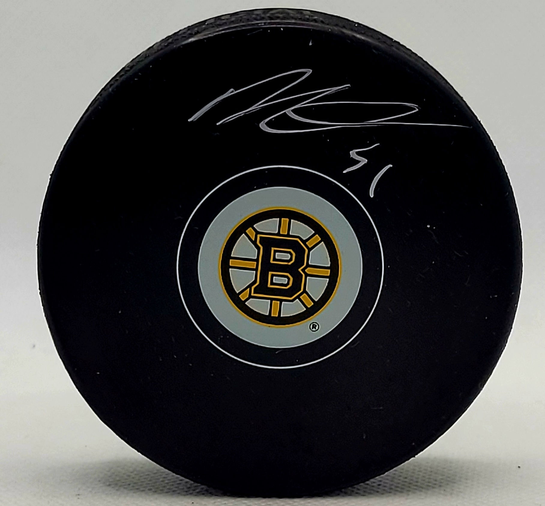 Matt Poitras Boston Bruins Signed Logo Hockey Puck COA Rookie