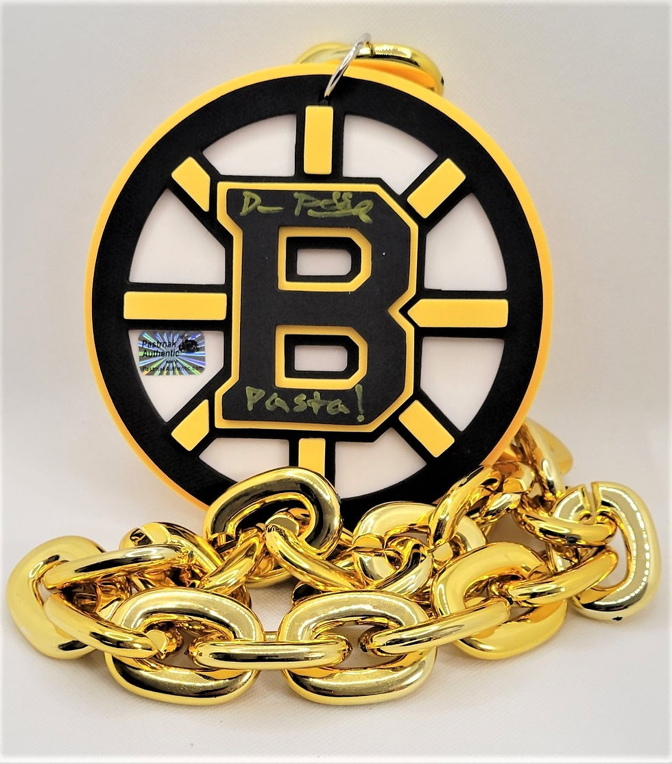David Pastrnak Boston Bruins Signed Logo Gold Chain Necklace Bling COA