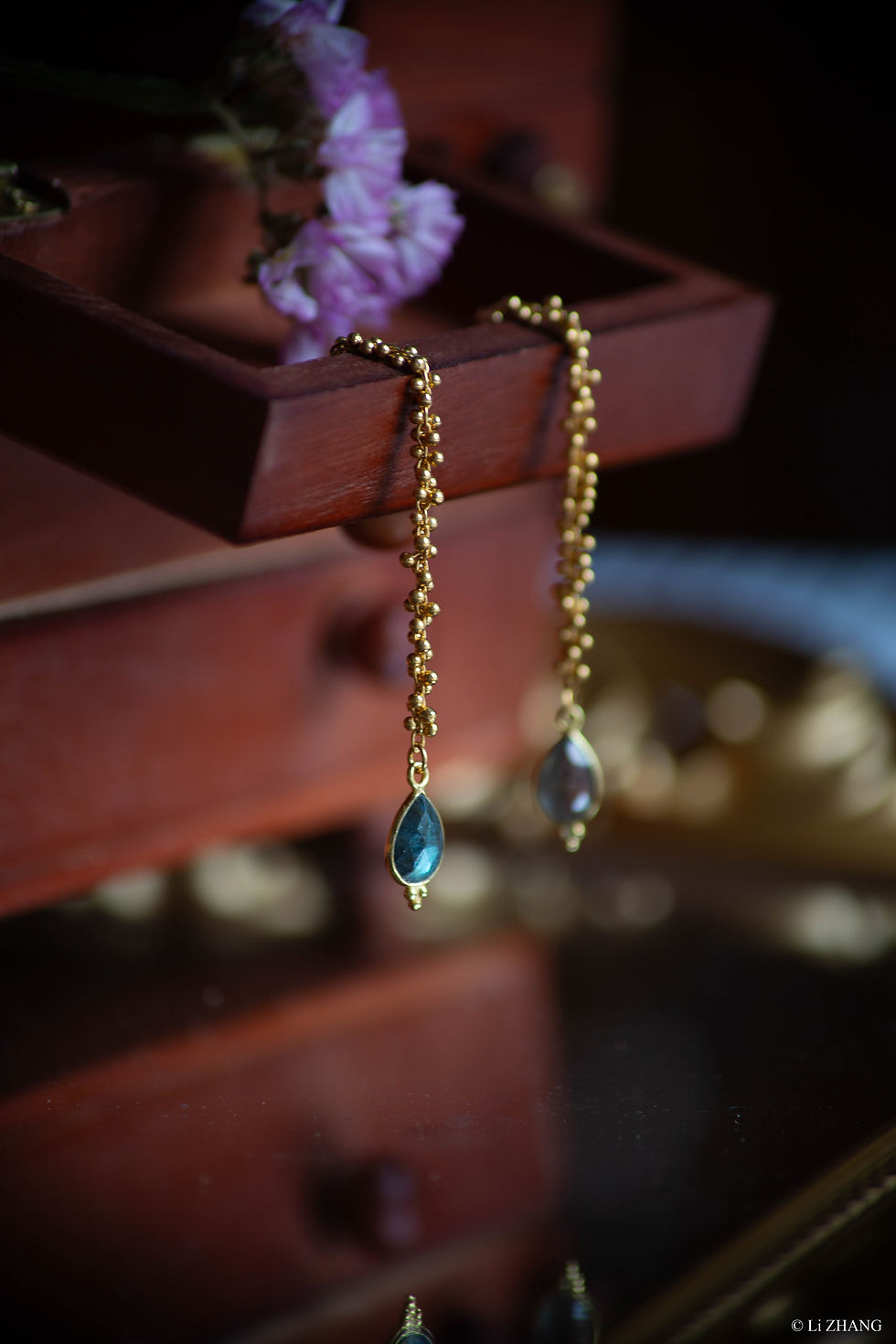 Boucles d'oreilles fleurs et labradorite