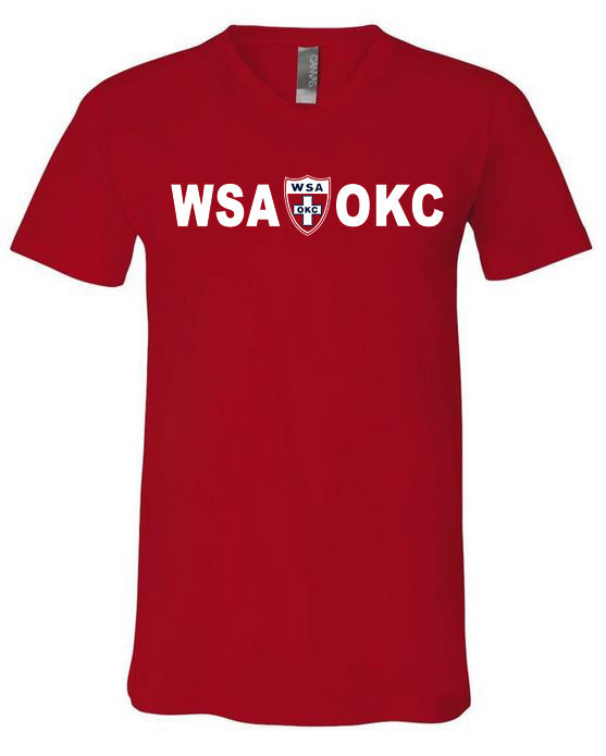 988-WSA-OKC-Bella V-Neck-Red-Short Sleeve