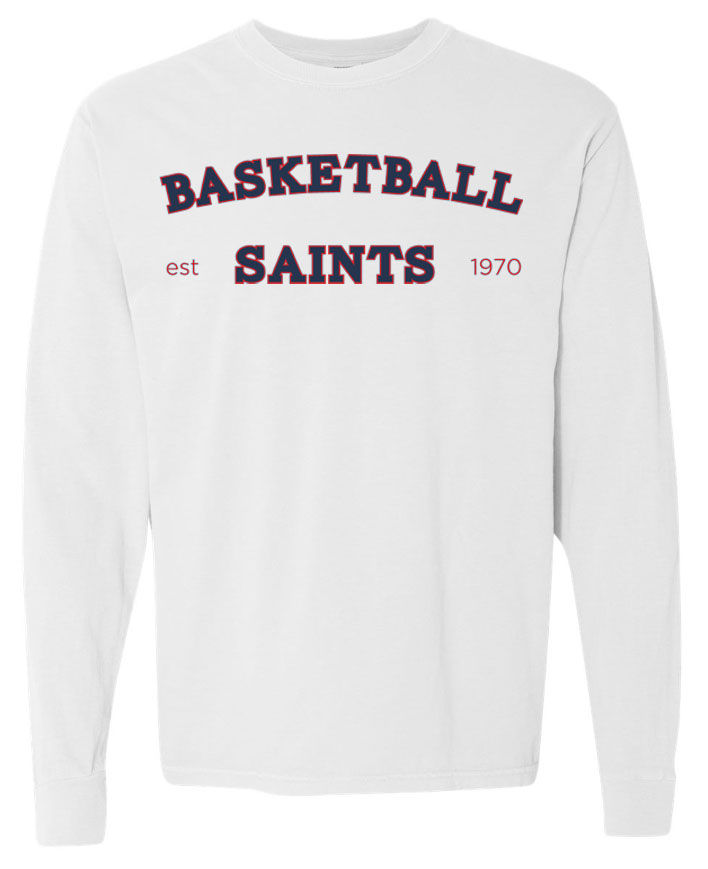 2118. Saints Basketball Arched - Youth Comfort Color LS - White